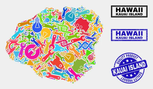 Hizmet Kauai Adası Haritası ve Kaliteli Ürün Filigranı Kolajı