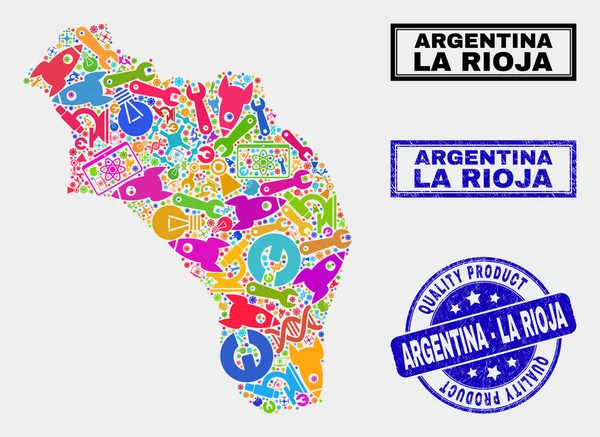 Склад служби Ла-Ріоха з Аргентини карта і якість продукції штамп — стоковий вектор