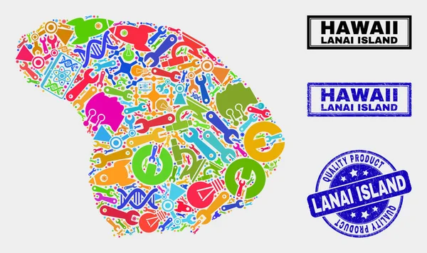 Hizmet Lanai Adası Haritası ve Kaliteli Ürün Mührü Kompozisyonu