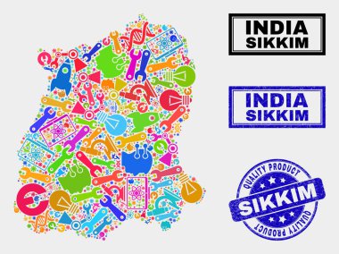 Araçları Sikkim Devlet Haritası ve Kaliteli Ürün Damgası Bileşimi