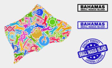 Teknoloji Kolaj Küçük Inagua Adası Haritası ve Kaliteli Ürün Damgası