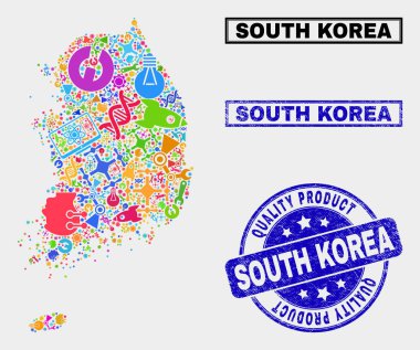 Araçları Kolaj Güney Kore Haritası ve Kaliteli Ürün Damga Seal