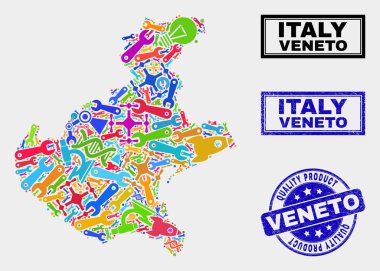 Araçların Bileşimi Veneto Bölge Haritası ve Kaliteli Ürün Filigranı