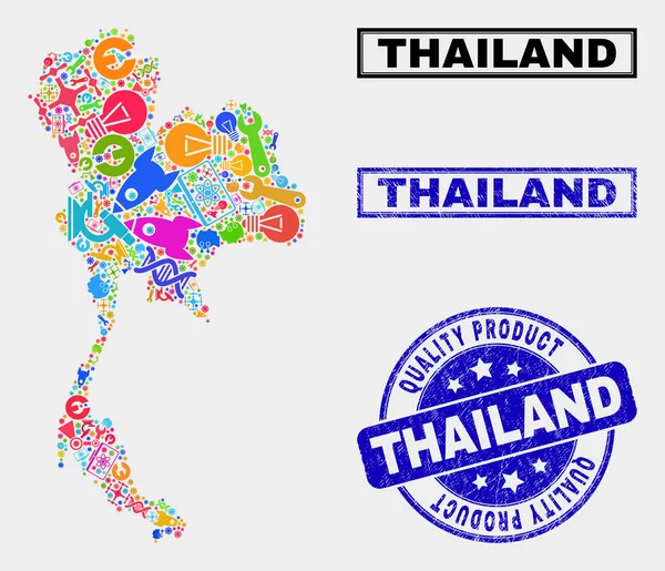 Composição do Serviço Tailândia Mapa e Qualidade Produto Marca d 'água — Vetor de Stock
