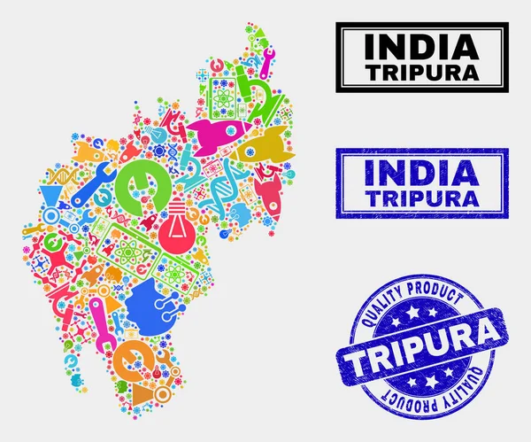 Collage of Technology Tripura Mapa del Estado y Calidad Sello de Producto — Vector de stock