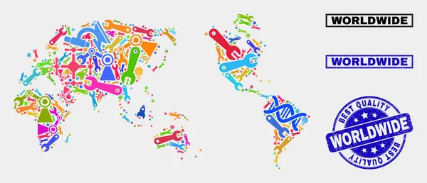 Composition of Industrial Worldwide Map and Quality Product Stamp