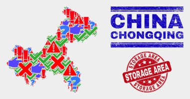 Chongqing Şehir Haritası Sembol Mozaik ve Tehlike Depolama Alanı Seal Kolaj