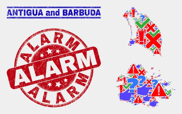 Collage aus Antigua und Barbuda-Kartensymbol-Mosaik und Wasserzeichen für Notfall-Alarm — Stockvektor