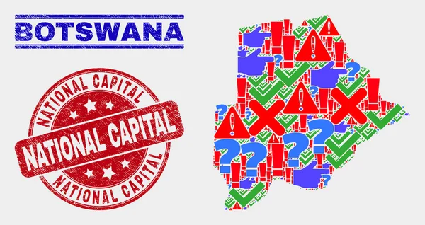 Collage of Botswana Mapa symbol mozaika i cierpienie krajowy kapitał pieczęć — Wektor stockowy