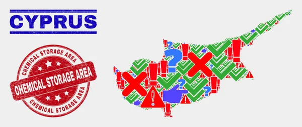 Skład Cypru symbol mapa mozaika i niebezpieczeństwie chemiczne miejsce składowania pieczęć — Wektor stockowy