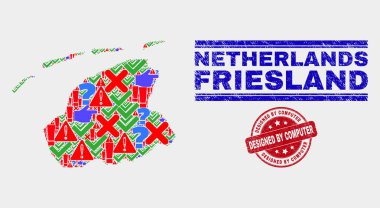 Friesland İl Haritası İşaret Mozaik ve Çizik Kompozisyon Bilgisayar Damga Mühür tarafından tasarlanan