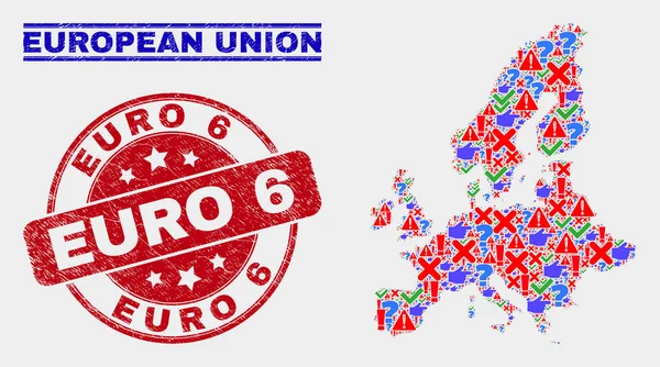 Collage du symbole de carte de l'Union européenne Mosaïque et timbre Euro 6 rayé — Image vectorielle