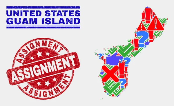 Collage of Guam Island Sello de Asignación de Mosaico y Angustia — Vector de stock