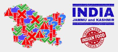Jammu ve Keşmir Devlet Haritası Sembol Mozaik ve Çizik Hint Gıda Seal Kolaj