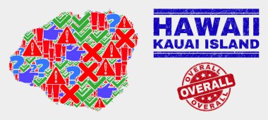Kauai Adası Haritası Sembol Mozaik ve Sıkıntı Genel Mühür Kolaj