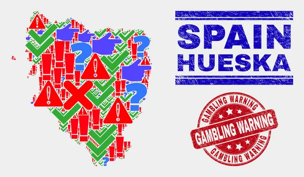 Colagem de Hueska Mapa da Província Símbolo Mosaico e Sofrimento Jogos de azar Carimbo — Vetor de Stock