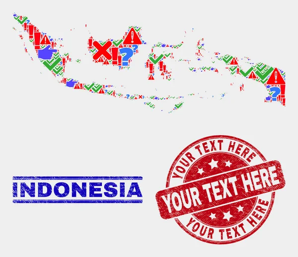 Collage of Indonesia Map Symbol Mosaic and Distress Your Text Here Seal — ストックベクタ