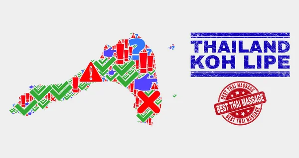 Collage of Koh Lipe Mapa Sign Mosaico y Grunge El mejor sellos de masaje tailandés — Vector de stock