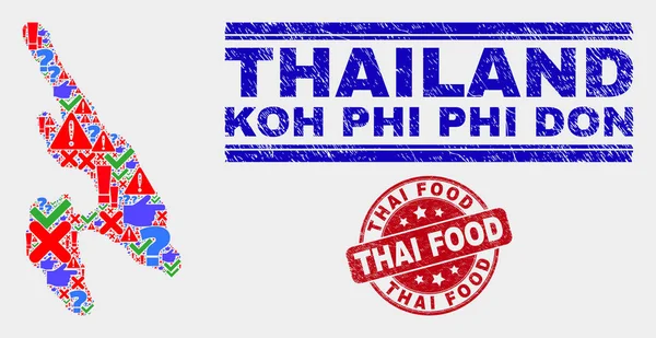 Composição de Koh Phi Don Mapa Símbolo Mosaico e Grunge Thai Food Stamp — Vetor de Stock