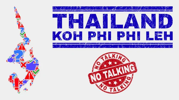 Colagem de Koh Phi Leh Mapa Símbolo Mosaico e angústia Sem Selo Falante — Vetor de Stock