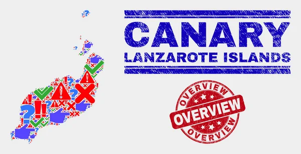 Composition des îles Lanzarote Carte Panneau Mosaïque et Grunge Vue d'ensemble Filigrane — Image vectorielle