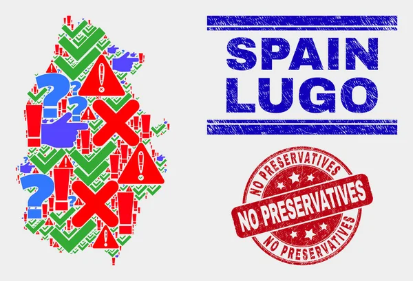 Lugo İl Haritası Sembol Mozaik ve Sıkıntı No Koruyucu Damga Kompozisyon — Stok Vektör