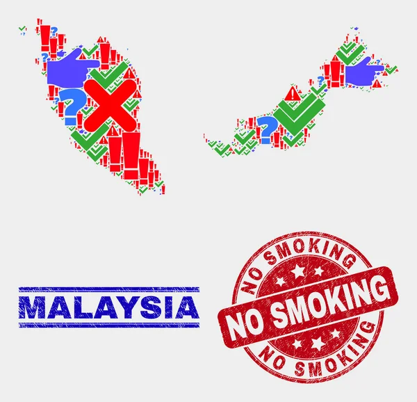 Collage van Maleisië kaart teken mozaïek en bekrast niet roken watermerk — Stockvector