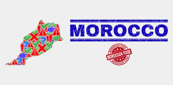 Composição de Marrocos Mapa Símbolo Mosaico e Raspado Selo de comida marroquina — Vetor de Stock