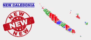 Yeni Kaledonya Adaları Harita İşaretmozaik ve Sıkıntı Yeni Pul Mühür Kolaj