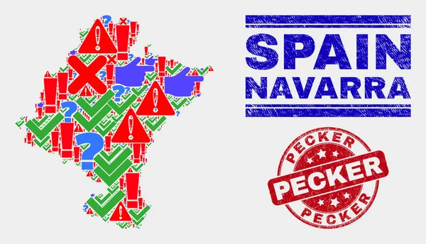 Colagem de Navarra Mapa da Província Símbolo Mosaico e aflição Pecker selo — Vetor de Stock