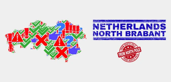 Collage of North Brabant Province Mapa Símbolo Mosaico y Rasguñado Del Sello Del Polo Norte — Vector de stock