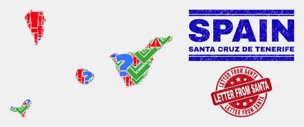 Colagem de Santa Cruz De Tenerife Mapa da Província Assine Mosaico e Raspe Carta de Santa Stamp — Vetor de Stock
