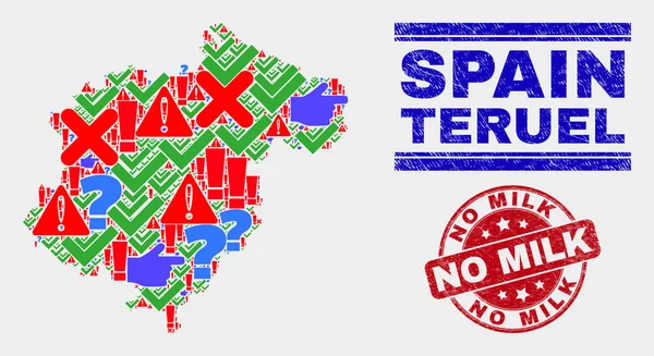 Colagem de Teruel Província Mapa Símbolo Mosaico e arranhado Sem Selo de Leite — Vetor de Stock