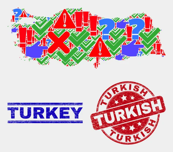 Türkiye Haritası Sembol Mozaik ve Grunge Türk Mührü Kolajı — Stok Vektör