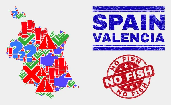 Composição de Valencia Mapa da Província Sinal Mosaico e arranhado Sem Selo de Peixe — Vetor de Stock