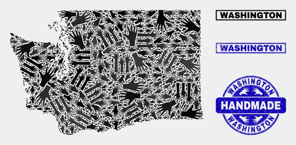 Handmade Composition of Washington State Map and Textured Stamp