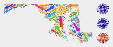 Maryland Devlet Haritası ve Distress El Yapımı Mühürler El Kolaj