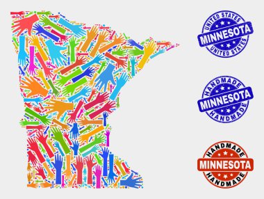 Hand Collage of Minnesota State Map and Textured Handmade Seals