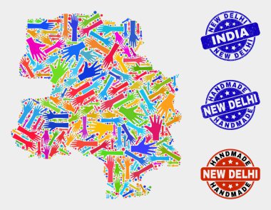 Yeni Delhi Şehir Haritası ve Grunge El Yapımı Mühürler El Kolaj