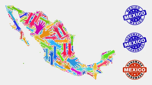 Composition à la main de la carte du Mexique et joints texturés faits à la main — Image vectorielle
