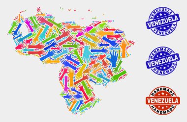 Venezüella Haritası ve Çizik El Yapımı Pullar El Kolajı