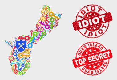 Shield Guam Adası Haritası ve Çizik Idiot Seal Kolaj