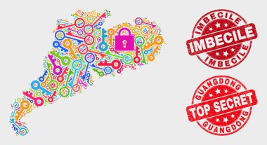 Güvenli Guangdong Eyaleti Haritası ve Distress Imbecile Damga Mührü Kompozisyonu