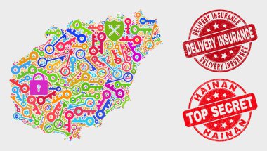 Kalkan Hainan Haritası ve Grunge Teslimat Sigortası Pul Mühür Kolaj