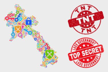 Passkey Laos Haritası ve Çizik Tnt Filigran Kompozisyon