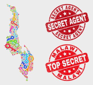Gizli Malavi Haritası ve Grunge Gizli Ajan Damga kolaj