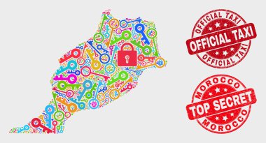 Fas Haritası ve Çizilmiş Resmi Taksi Filigranı Tut Kompozisyonu