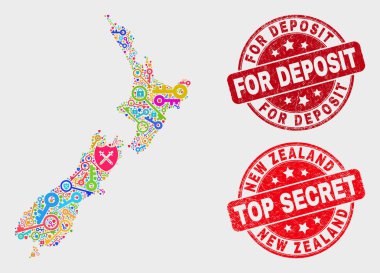 Anahtar Yeni Zelanda Haritası kompozisyonu ve Mevduat Damgası için Çizik
