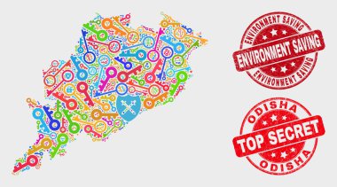 Passkey Odisha Devlet Haritası ve Grunge Çevre Tasarruf Damgası Kolajı