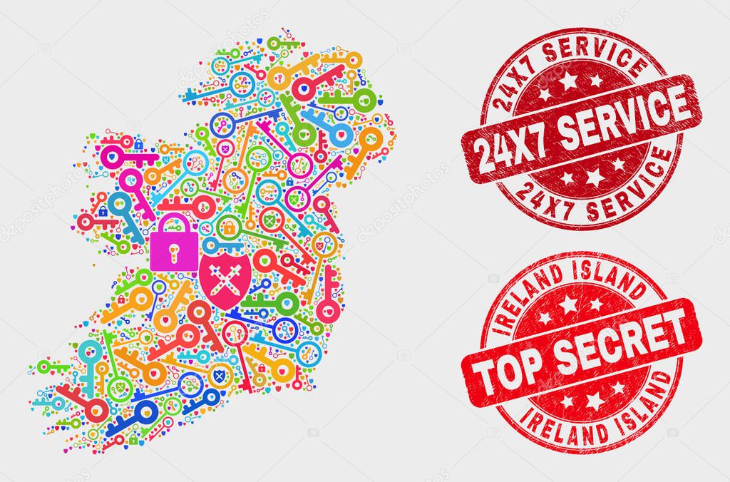 Collage of Passkey Ireland Island Map and Distress 24X7 Service Watermark